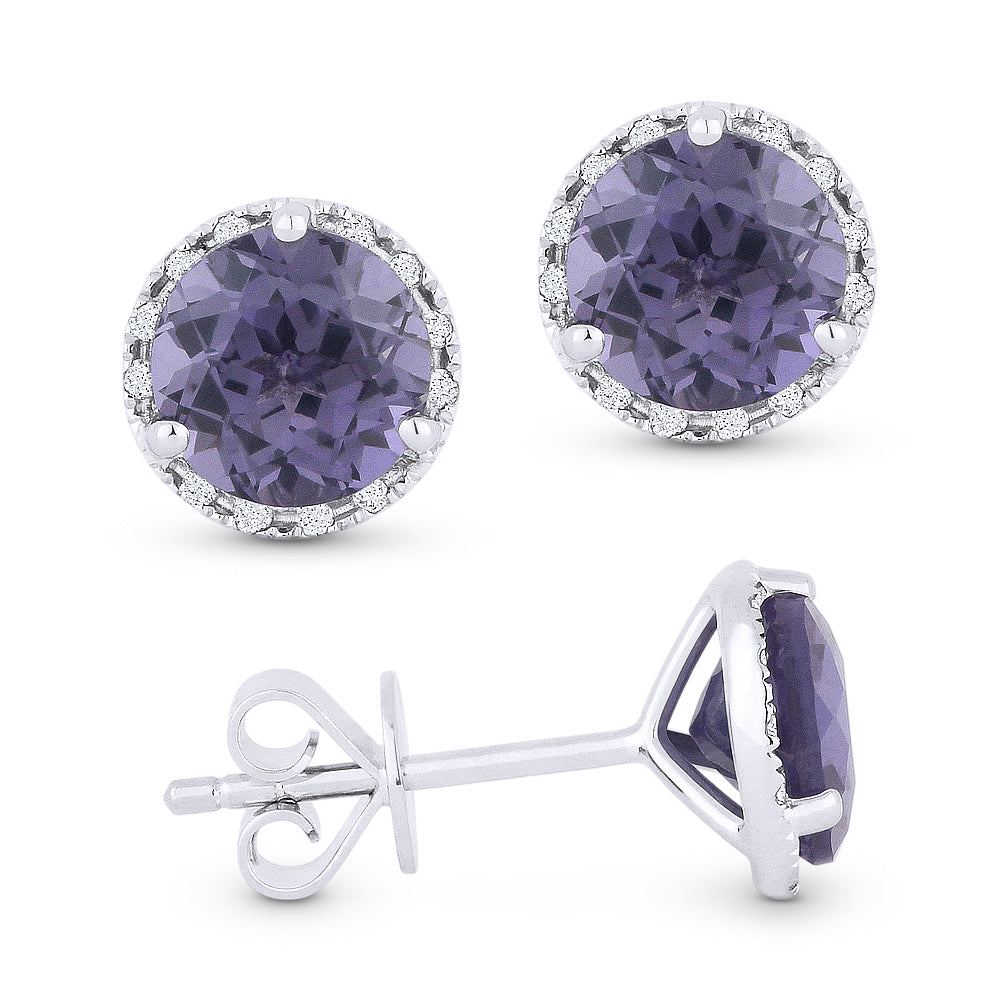 Beautiful Hand Crafted 14K White Gold 6MM Created Alexandrite And Diamond Essentials Collection Stud Earrings With A Push Back Closure
