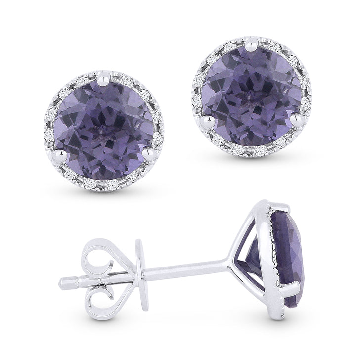 Beautiful Hand Crafted 14K White Gold 6MM Created Alexandrite And Diamond Essentials Collection Stud Earrings With A Push Back Closure