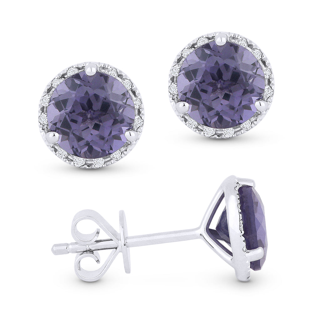 Beautiful Hand Crafted 14K White Gold 6MM Created Alexandrite And Diamond Essentials Collection Stud-Earrings With A Push-Back-Closure