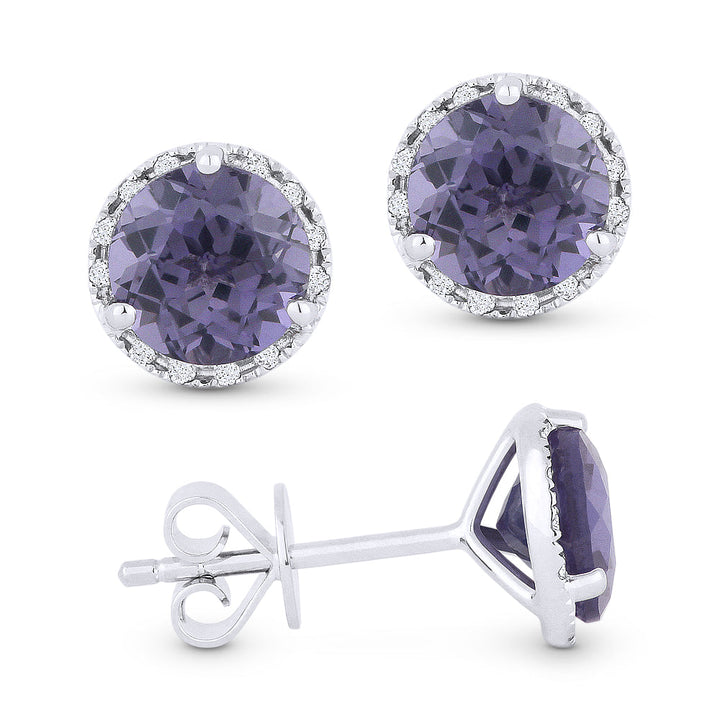 Beautiful Hand Crafted 14K White Gold 6MM Created Alexandrite And Diamond Essentials Collection Stud-Earrings With A Push-Back-Closure