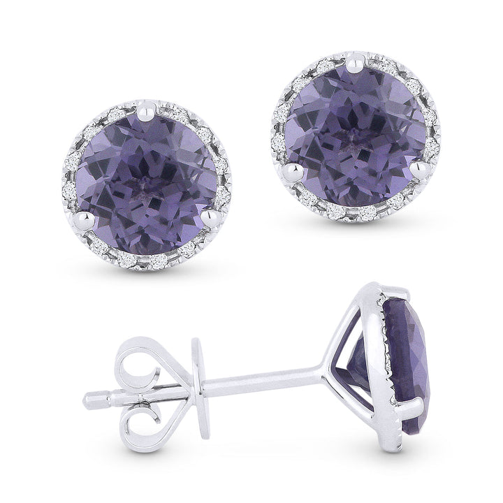 Beautiful Hand Crafted 14K White Gold 6MM Created Alexandrite And Diamond Essentials Collection Stud Earrings With A Push-Back-Closure