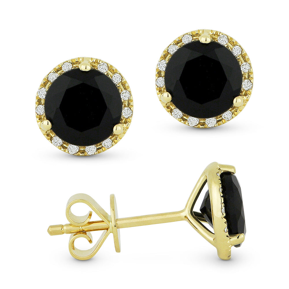 Beautiful Hand Crafted 14K Yellow Gold 6MM Black Onyx And Diamond Essentials Collection Stud Earrings With A Push-Back-Closure