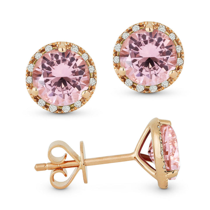 Beautiful Hand Crafted 14K Rose Gold 6MM Created Morganite And Diamond Essentials Collection Stud-Earrings With A Push Back Closure