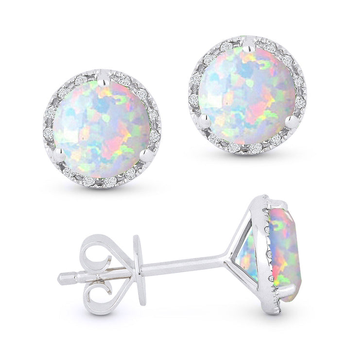 Beautiful Hand Crafted 14K White Gold 6MM Created Ethiopian Opal And Diamond Essentials Collection Stud-Earrings With A Push-Back-Closure