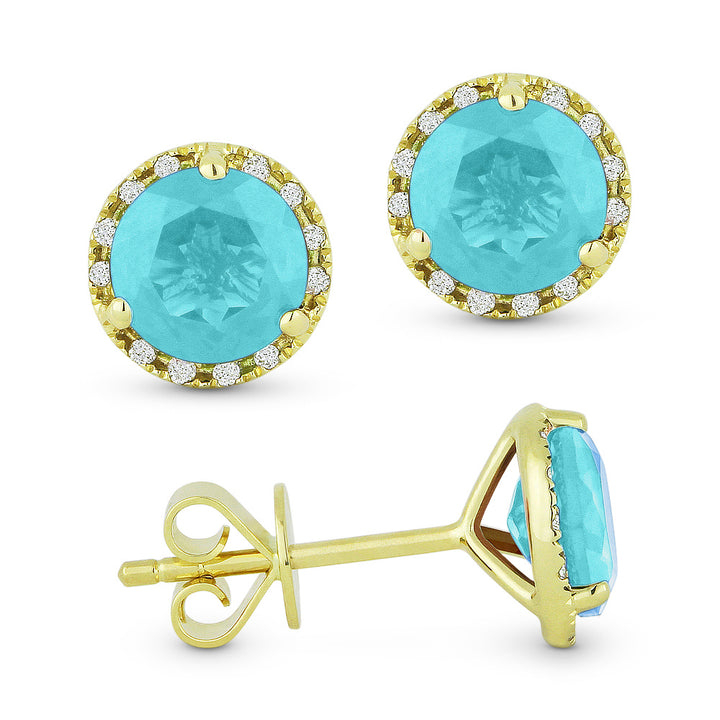 Madison L 14K Yellow Gold Created Tourmaline Paraiba Round Stud Earrings - style E1023CPARY