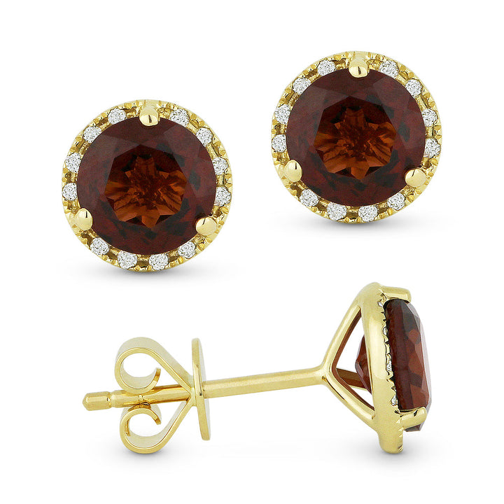 Beautiful Hand Crafted 14K Yellow Gold 6MM Garnet And Diamond Essentials Collection Stud-Earrings With A Push-Back-Closure