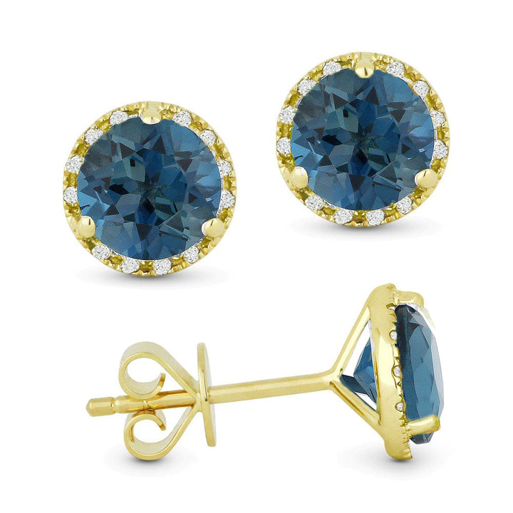 Beautiful Hand Crafted 14K Yellow Gold 6MM London Blue Topaz And Diamond Essentials Collection Stud Earrings With A Push-Back-Closure