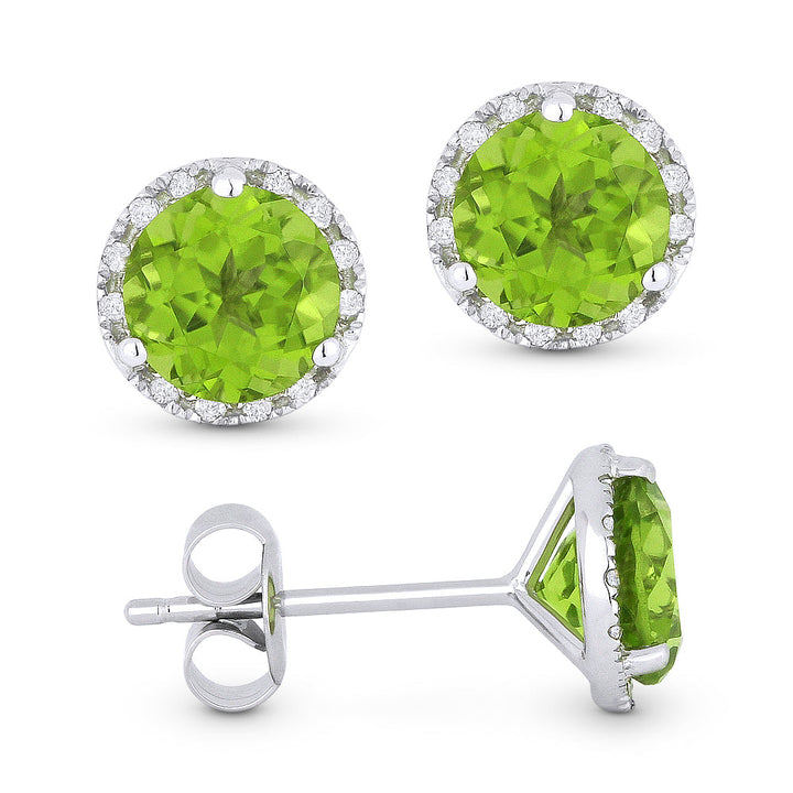 Beautiful Hand Crafted 14K White Gold 6MM Peridot And Diamond Essentials Collection Stud-Earrings With A Push-Back-Closure