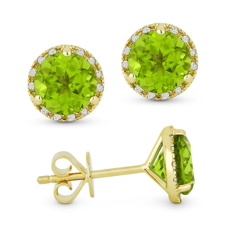 Beautiful Hand Crafted 14K Yellow Gold 6MM Peridot And Diamond Essentials Collection Stud-Earrings With A Push-Back-Closure