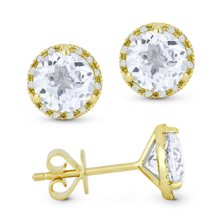 Beautiful Hand Crafted 14K Yellow Gold 6MM White Topaz And Diamond Essentials Collection Stud Earrings With A Push-Back-Closure