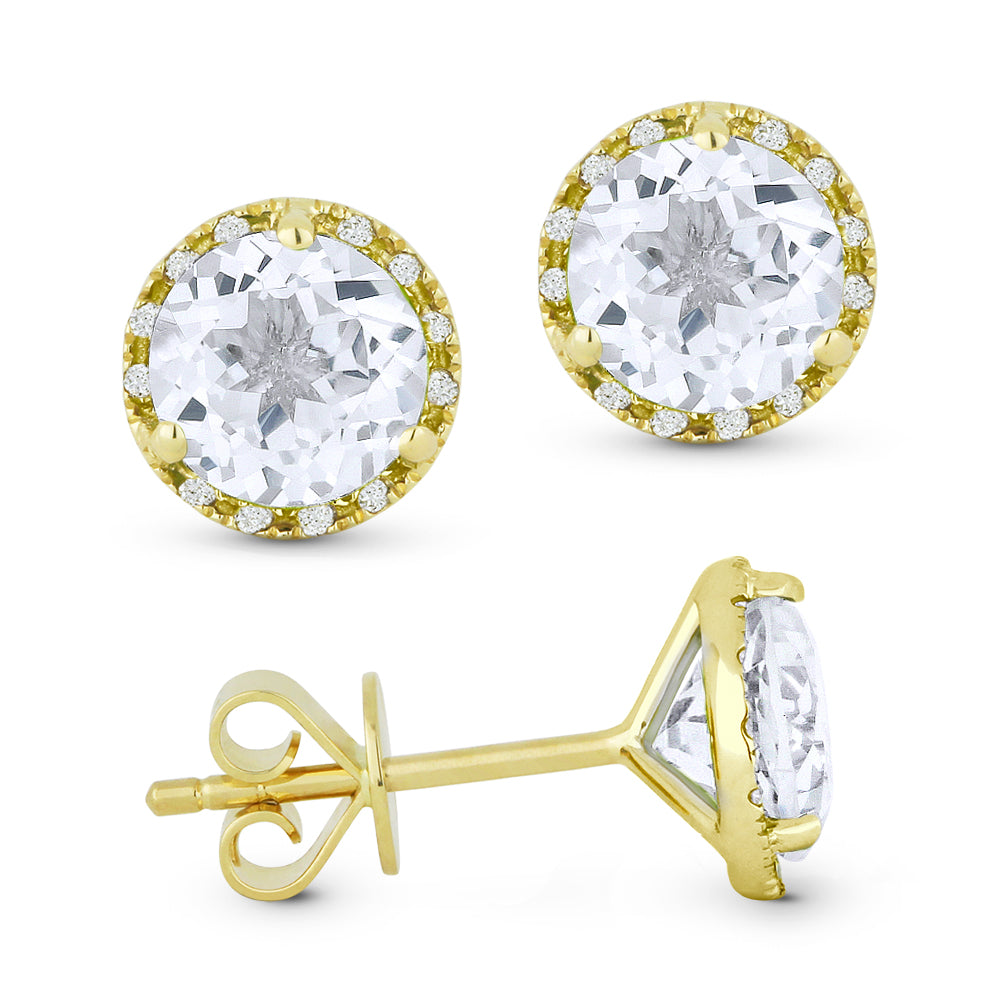 Beautiful Hand Crafted 14K Yellow Gold 6MM White Topaz And Diamond Essentials Collection Stud-Earrings With A Push-Back-Closure