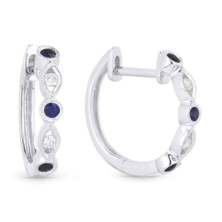 Beautiful Hand Crafted 14K White Gold  Sapphire And Diamond Arianna Collection Hoop Earrings With A Hoop Closure