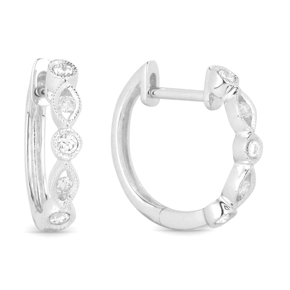 Beautiful Hand Crafted 14K White Gold White Diamond Arianna Collection Hoop Earrings With A Hoop Closure