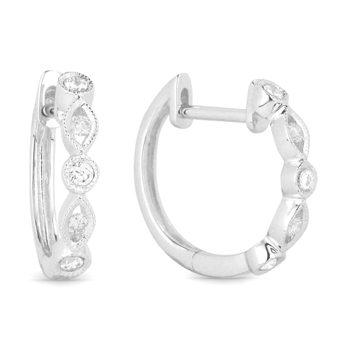 Beautiful Hand Crafted 14K White Gold White Diamond Arianna Collection Hoop Earrings With A Hoop Closure
