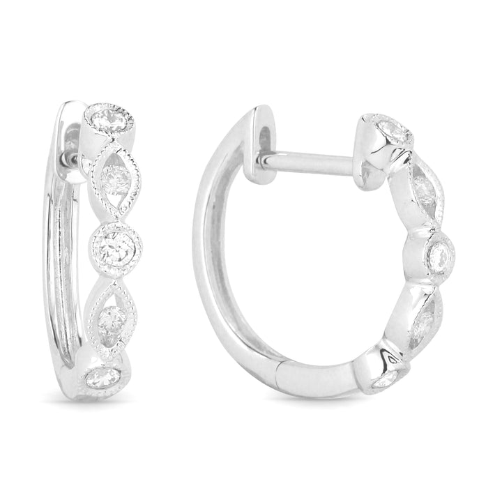 Beautiful Hand Crafted 14K White Gold White Diamond Milano Collection Hoop Earrings With A Hoop Closure