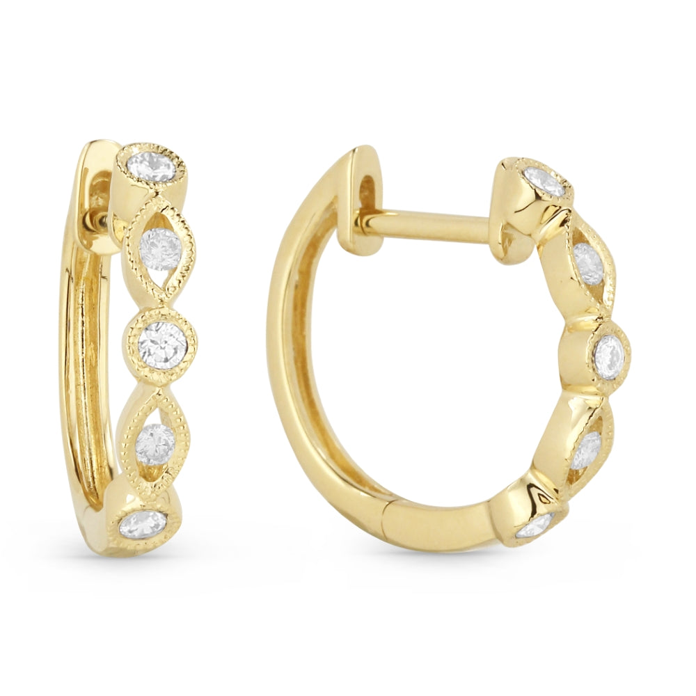 Beautiful Hand Crafted 14K Yellow Gold White Diamond Arianna Collection Hoop Earrings With A Hoop Closure