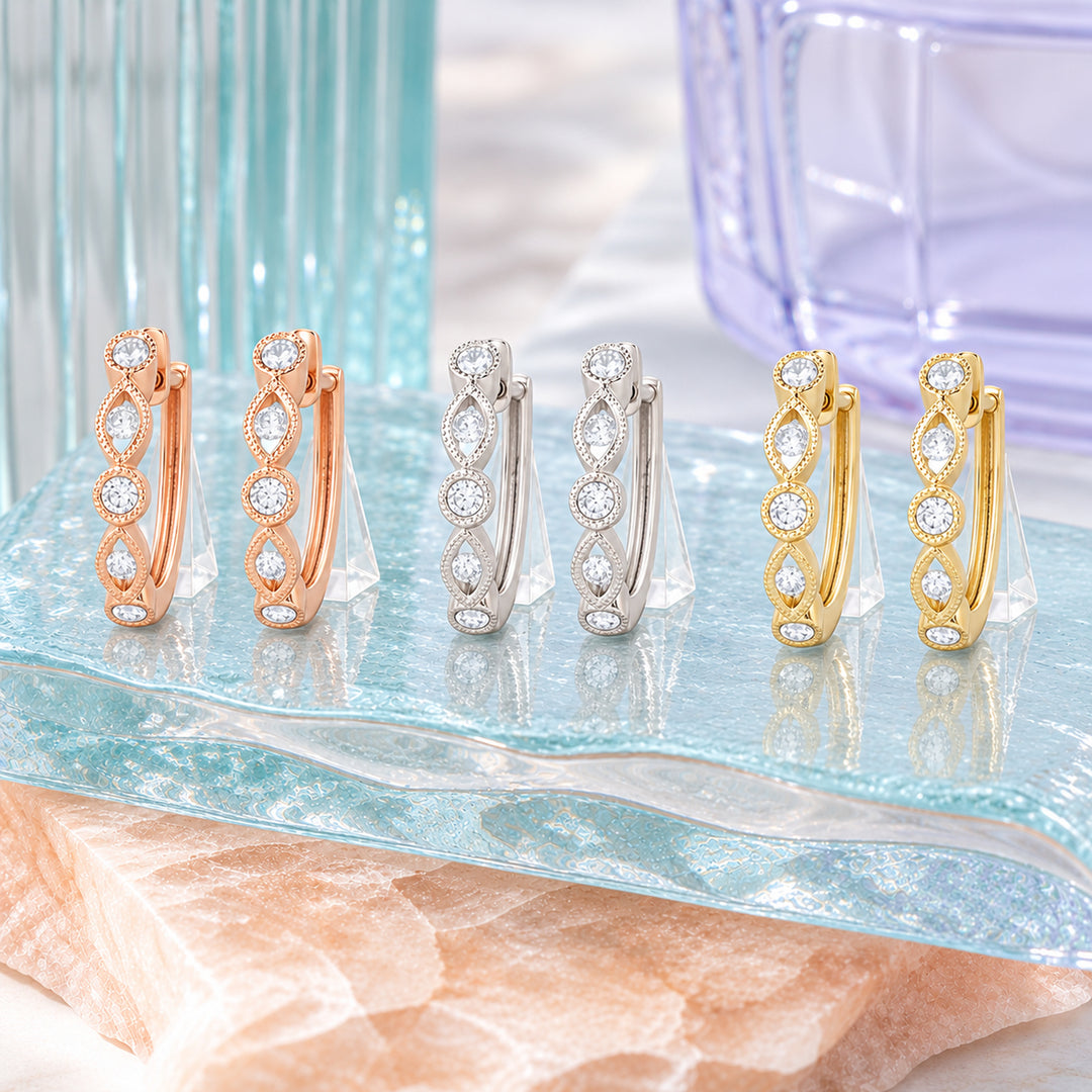 E1027 - 14K Gold Diamond Huggie Hoop Earrings