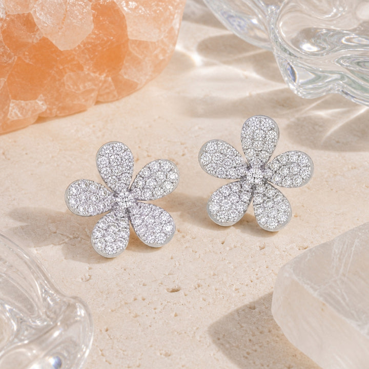 E1029 - 14K Gold Diamond Flower Stud Earrings