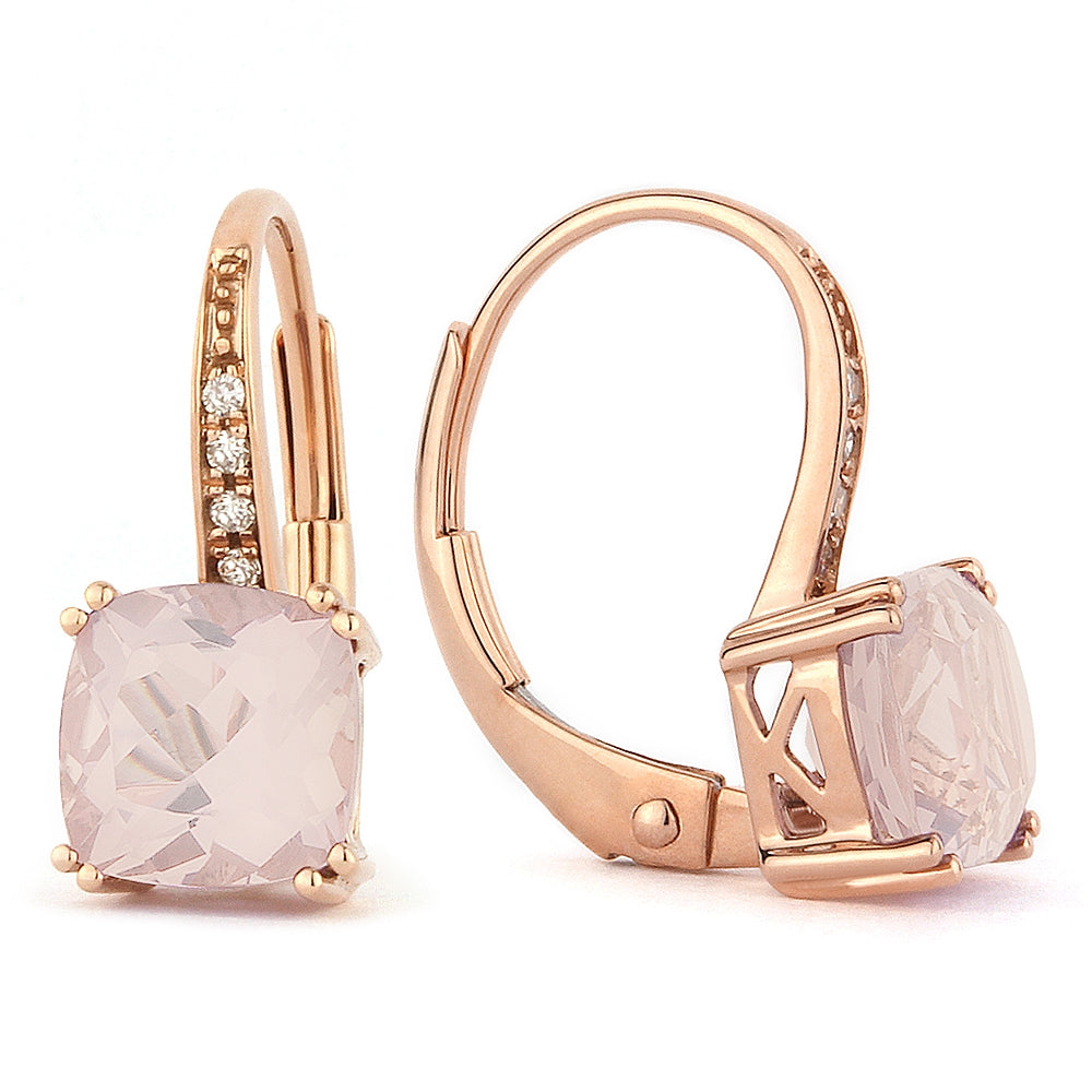 Beautiful Hand Crafted 14K Rose Gold 6MM Created Morganite And Diamond Essentials Collection Drop Dangle Earrings With A Lever Back Closure