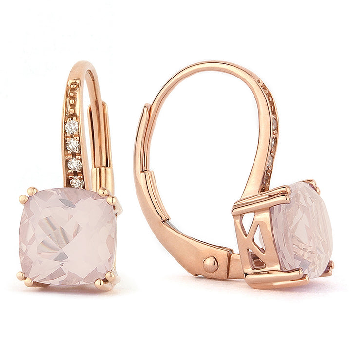 Beautiful Hand Crafted 14K Rose Gold 6MM Created Morganite And Diamond Essentials Collection Drop Dangle Earrings With A Lever Back Closure