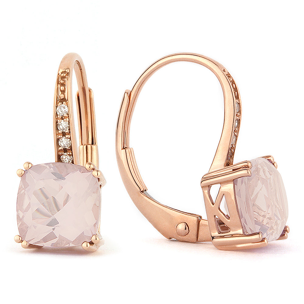 Beautiful Hand Crafted 14K Rose Gold 6MM Created Morganite And Diamond Essentials Collection Drop Dangle Earrings With A Lever Back Closure