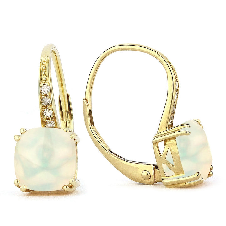 Beautiful Hand Crafted 14K Yellow Gold 6MM Created Ethiopian Opal And Diamond Essentials Collection Drop Dangle Earrings With A Lever Back Closure
