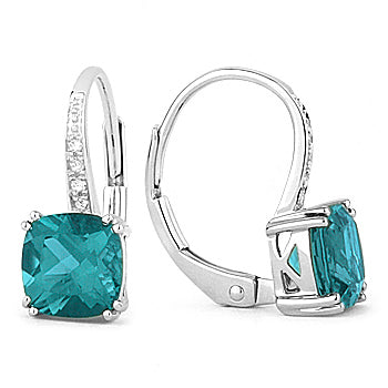 Beautiful Hand Crafted 14K White Gold 6MM Created Tourmaline Paraiba And Diamond Essentials Collection Drop Dangle Earrings With A retail-facing