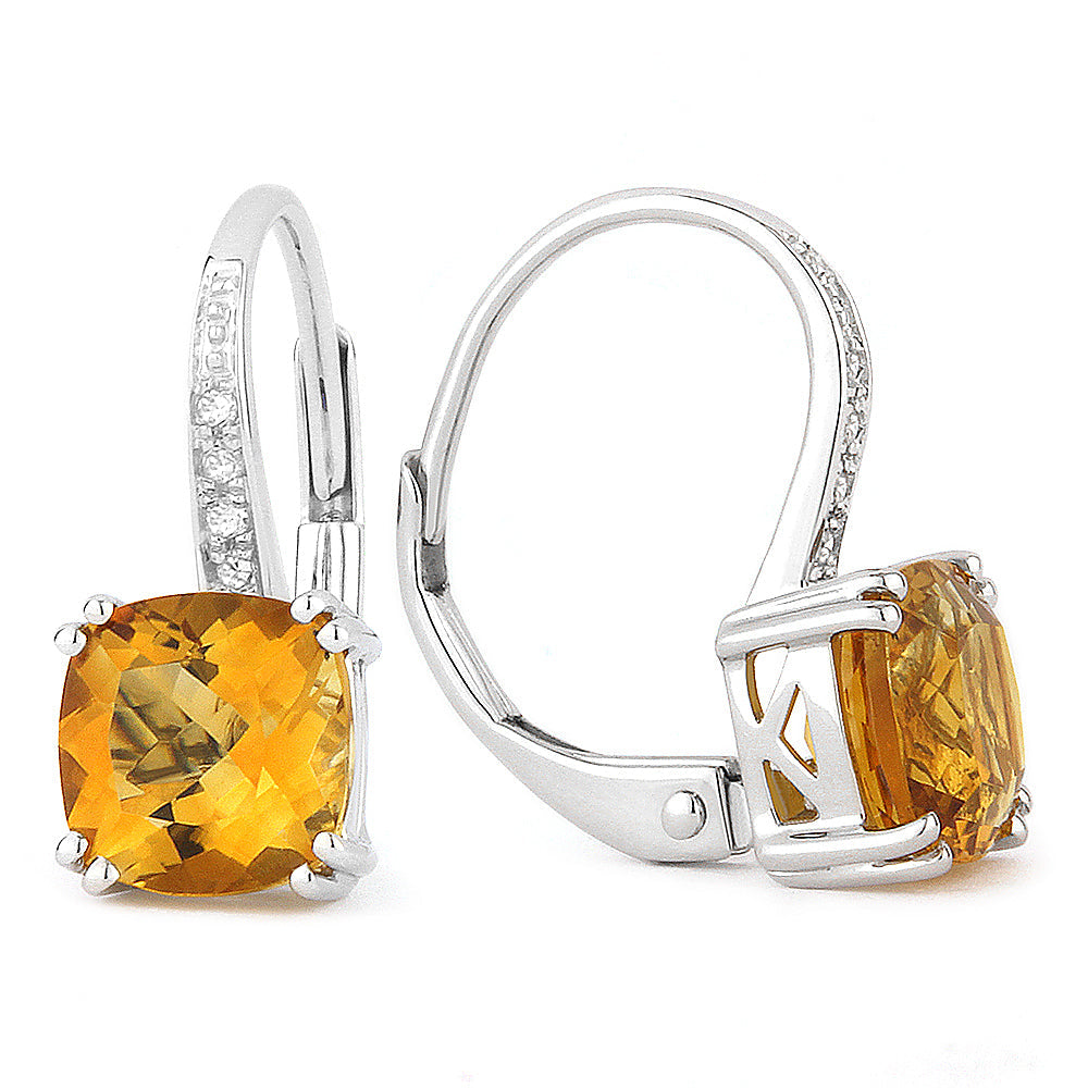 Beautiful Hand Crafted 14K White Gold 6MM Citrine And Diamond Essentials Collection Drop Dangle Earrings With A retail-facing