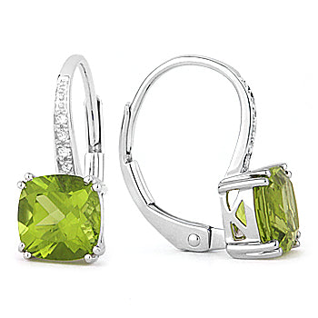 Beautiful Hand Crafted 14K White Gold 6MM Peridot And Diamond Essentials Collection Drop Dangle Earrings With A retail-facing