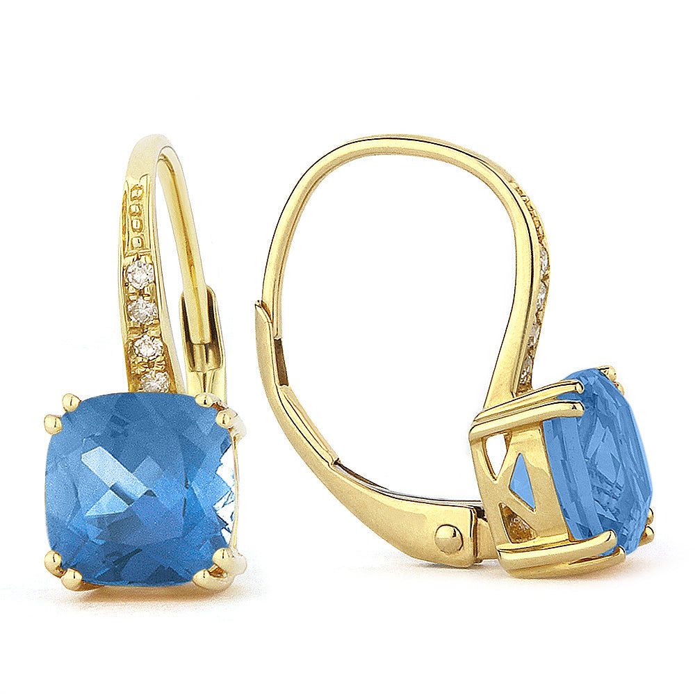Madison L 14K Yellow Gold Swiss Blue Topaz Cushion Drop Earrings - style E1033SWBTY