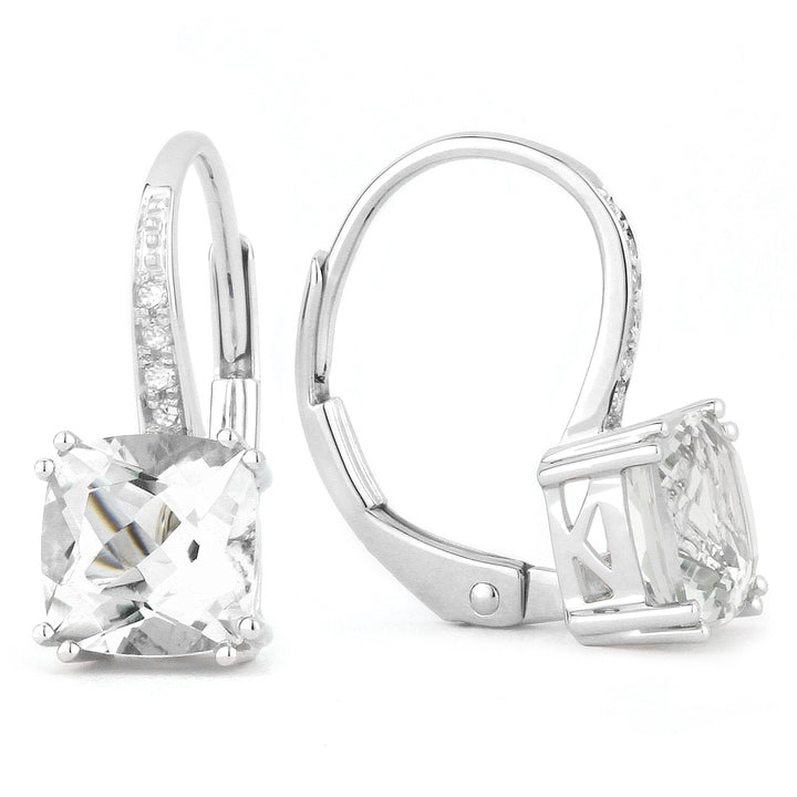 Beautiful Hand Crafted 14K White Gold 6MM White Topaz And Diamond Essentials Collection Drop Dangle Earrings With A Lever Back Closure