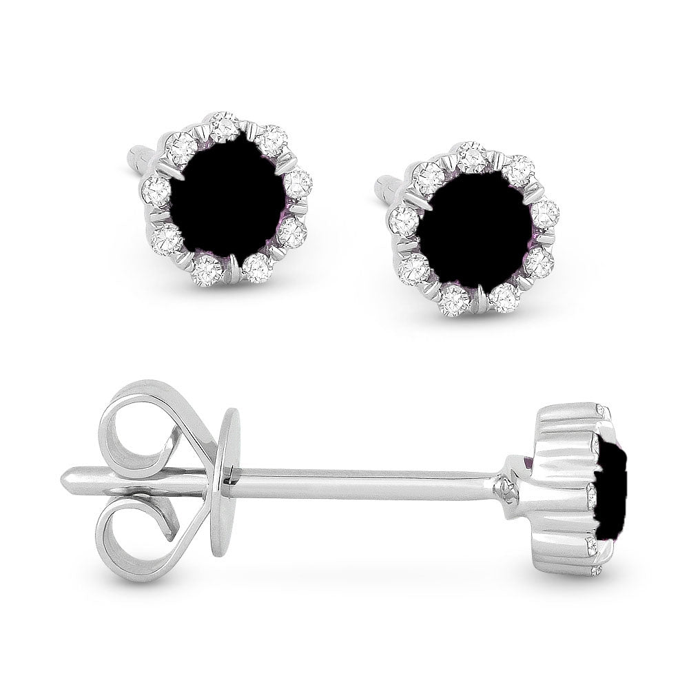 Beautiful Hand Crafted 14K White Gold 3MM Black Onyx And Diamond Essentials Collection Stud Earrings With A Push Back Closure