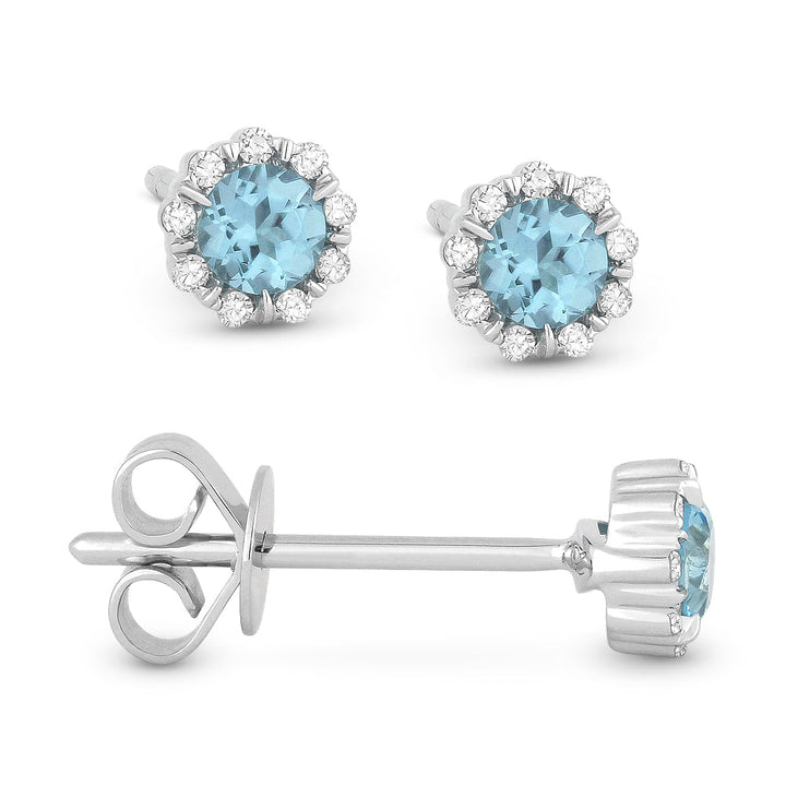 Beautiful Hand Crafted 14K White Gold 3MM Blue Topaz And Diamond Essentials Collection Stud Earrings With A Push Back Closure