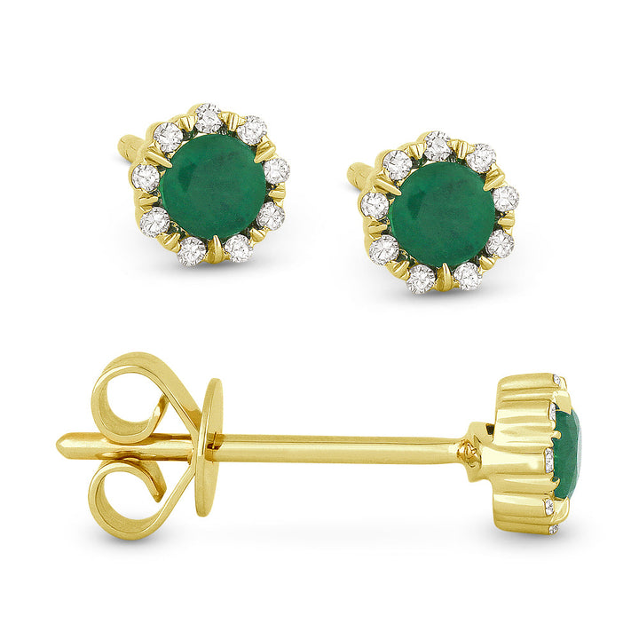 Beautiful Hand Crafted 14K Yellow Gold 3MM Emerald And Diamond Essentials Collection Stud Earrings With A Push Back Closure