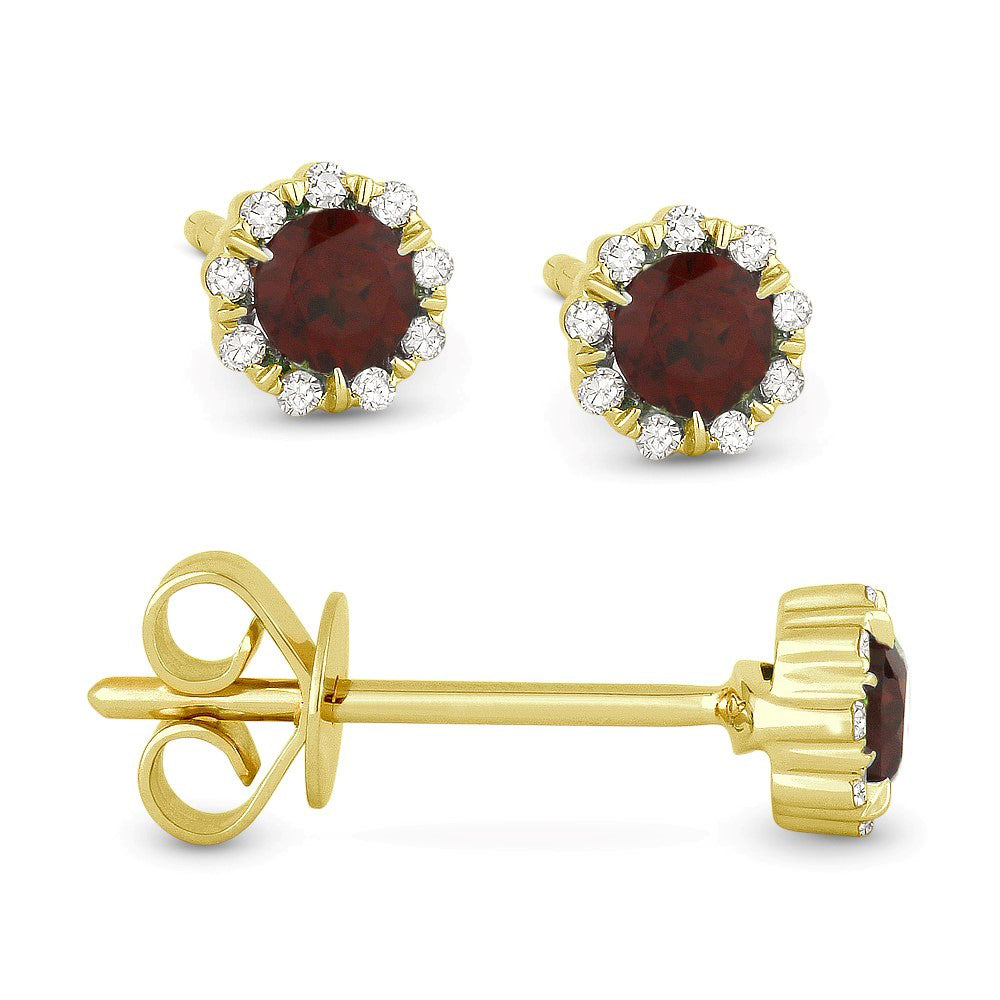 Beautiful Hand Crafted 14K Yellow Gold 3MM Garnet And Diamond Essentials Collection Stud Earrings With A Push Back Closure