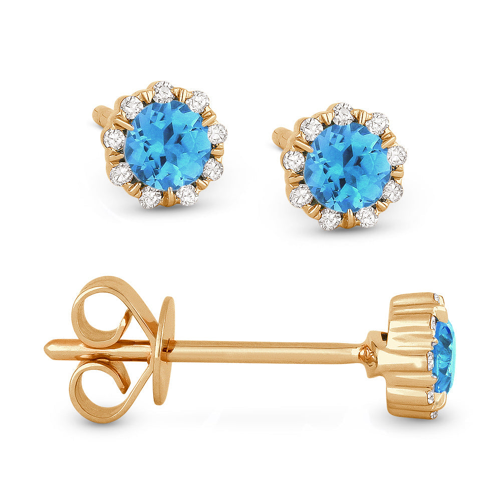 Beautiful Hand Crafted 14K Rose Gold 3MM London Blue Topaz And Diamond Essentials Collection Stud Earrings With A Push Back Closure