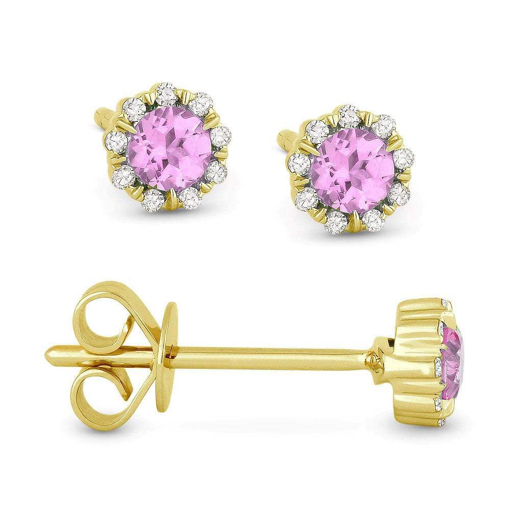 Madison L 14K Yellow Gold Created Pink Sapphire Round Stud Earrings - style E1034PCY