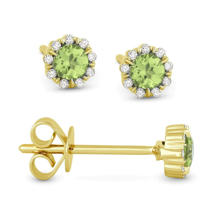 Beautiful Hand Crafted 14K Yellow Gold 3MM Peridot And Diamond Essentials Collection Stud Earrings With A Push Back Closure