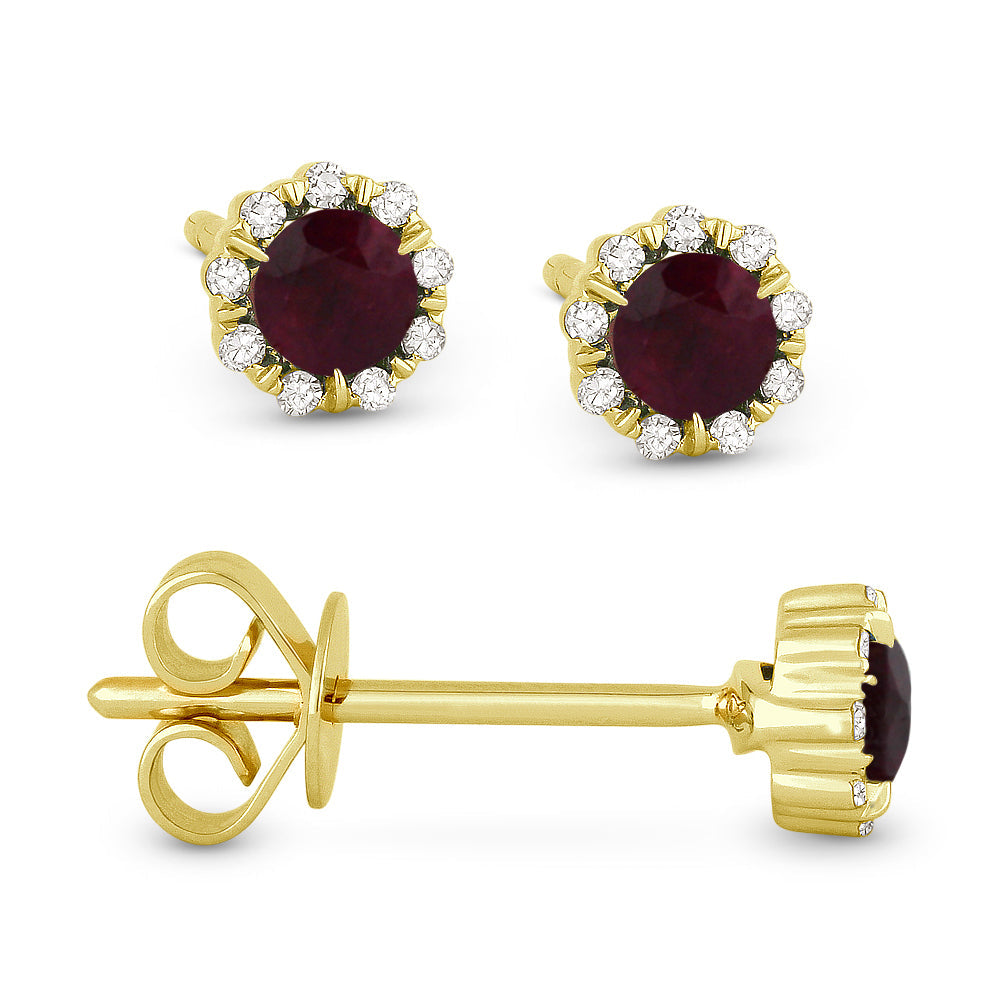 Beautiful Hand Crafted 14K Yellow Gold 3MM Ruby And Diamond Essentials Collection Stud Earrings With A Push Back Closure