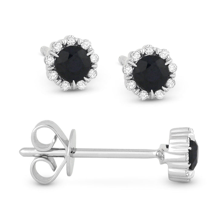 Beautiful Hand Crafted 14K White Gold 3MM Sapphire And Diamond Essentials Collection Stud Earrings With A Push Back Closure