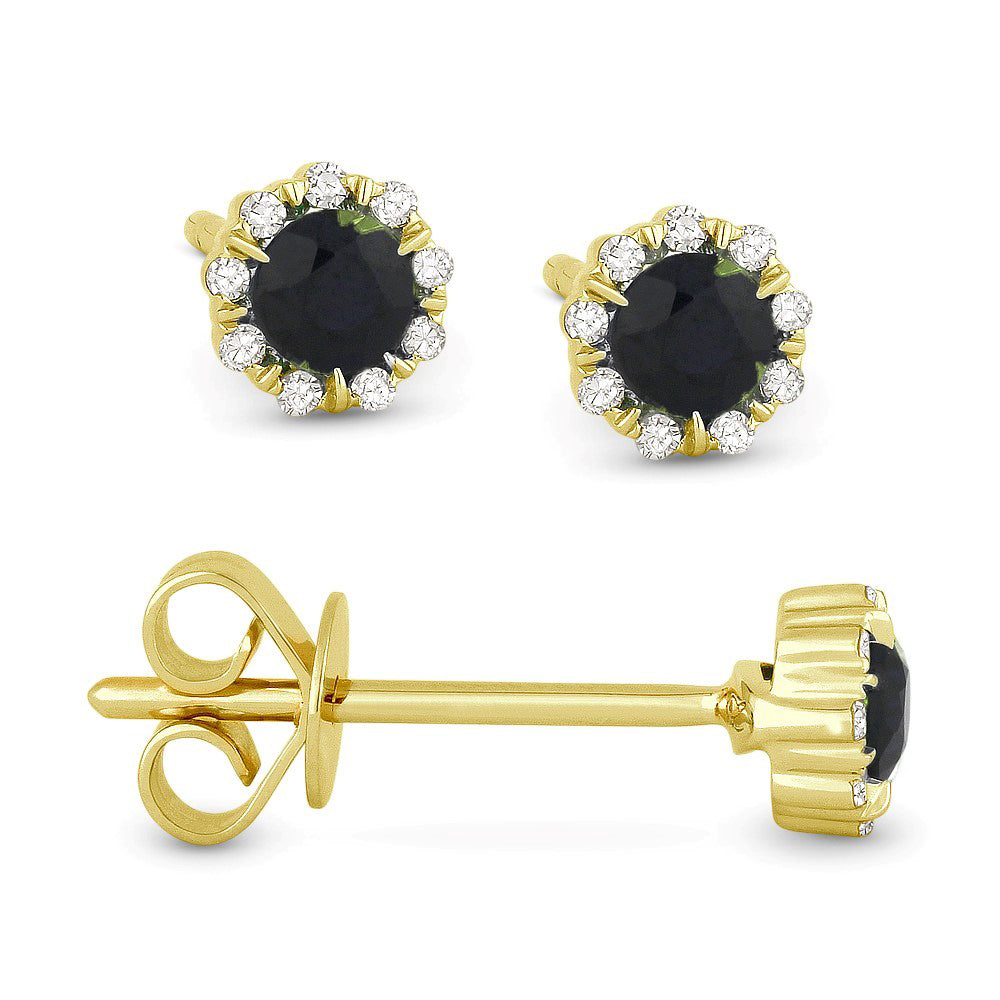 Beautiful Hand Crafted 14K Yellow Gold 3MM Sapphire And Diamond Essentials Collection Stud Earrings With A Push Back Closure