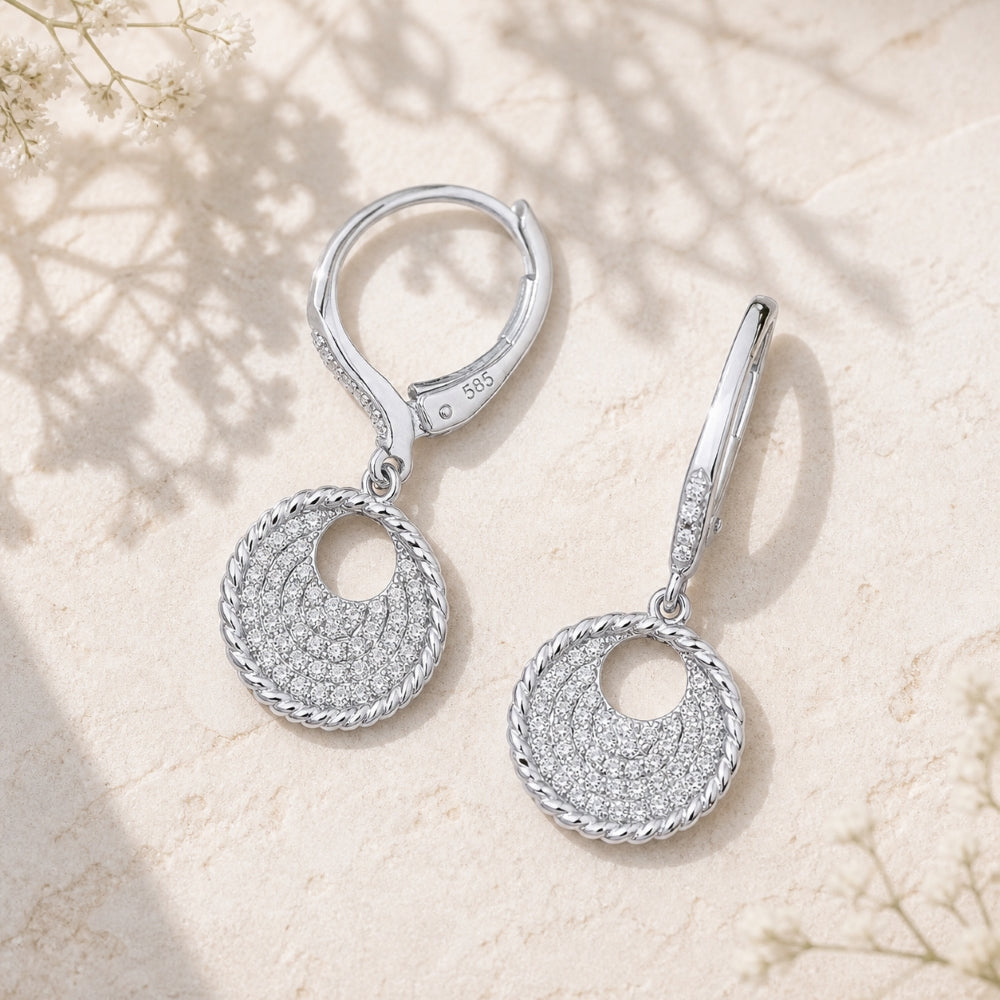 E1035 - 14K Gold Diamond Round Drop Earrings