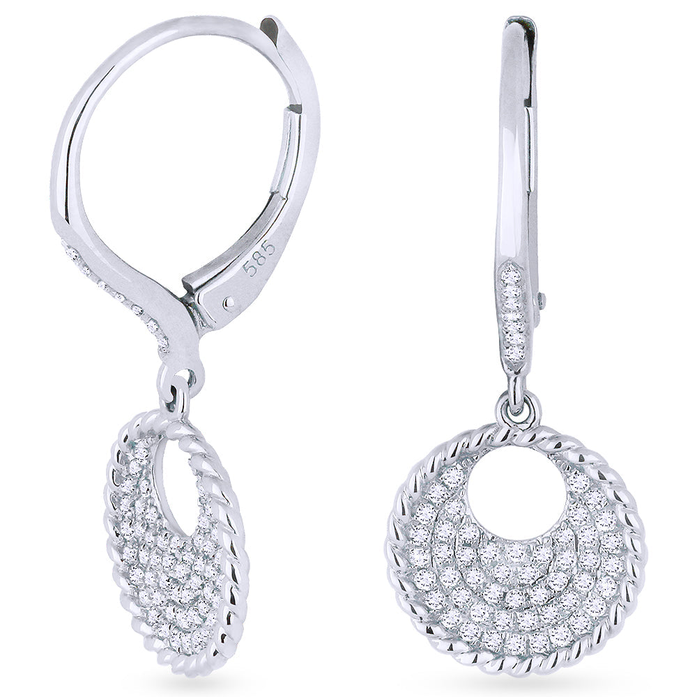 Beautiful Hand Crafted 14K White Gold White Diamond Milano Collection Drop Dangle Earrings With A Lever Back Closure