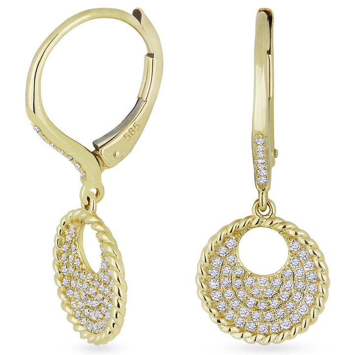 Beautiful Hand Crafted 14K Yellow Gold White Diamond Milano Collection Drop Dangle Earrings With A Lever Back Closure