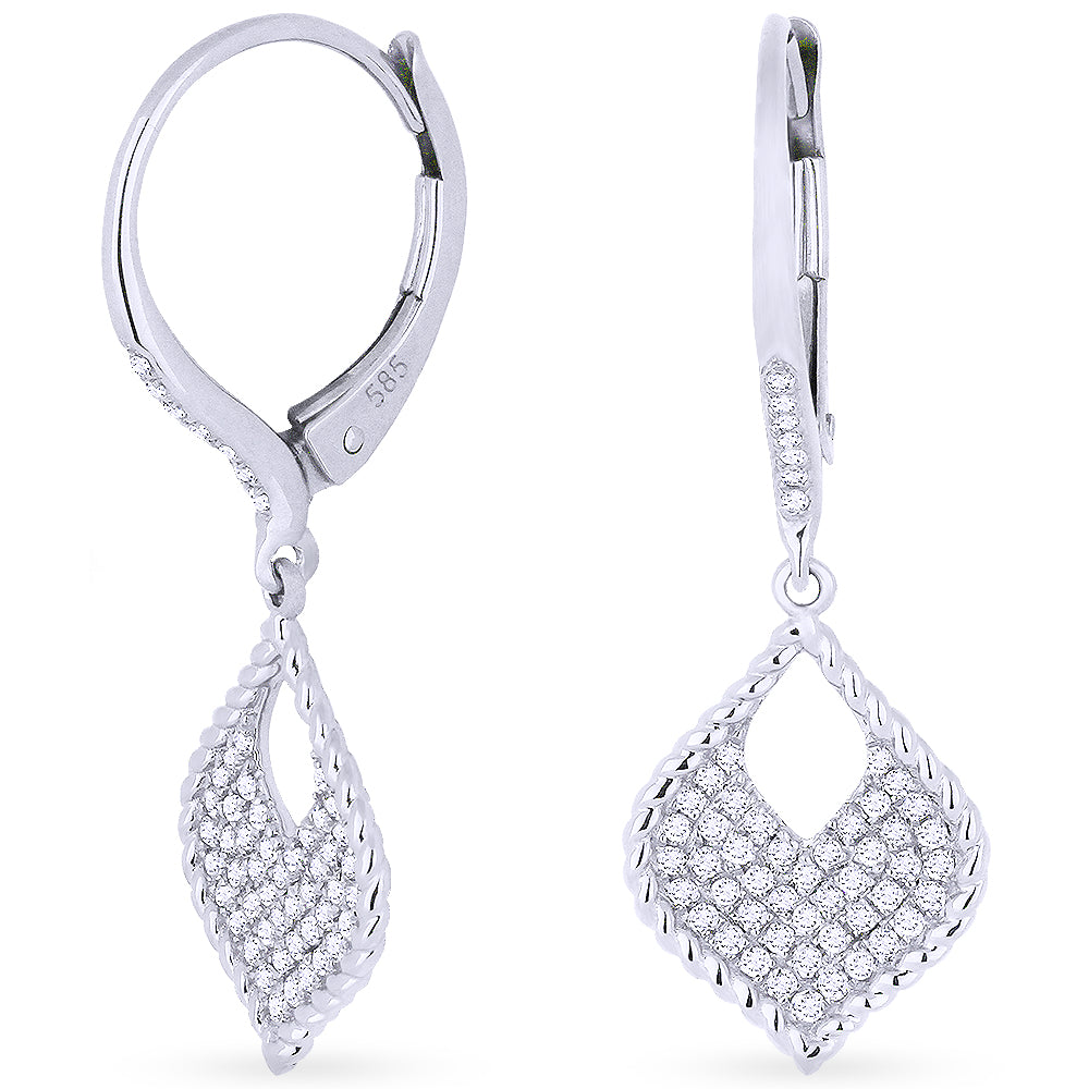 Beautiful Hand Crafted 14K White Gold White Diamond Milano Collection Drop Dangle Earrings With A Lever Back Closure