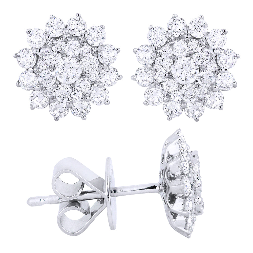 Beautiful Hand Crafted 14K White Gold White Diamond Lumina Collection Stud Earrings With A Push Back Closure