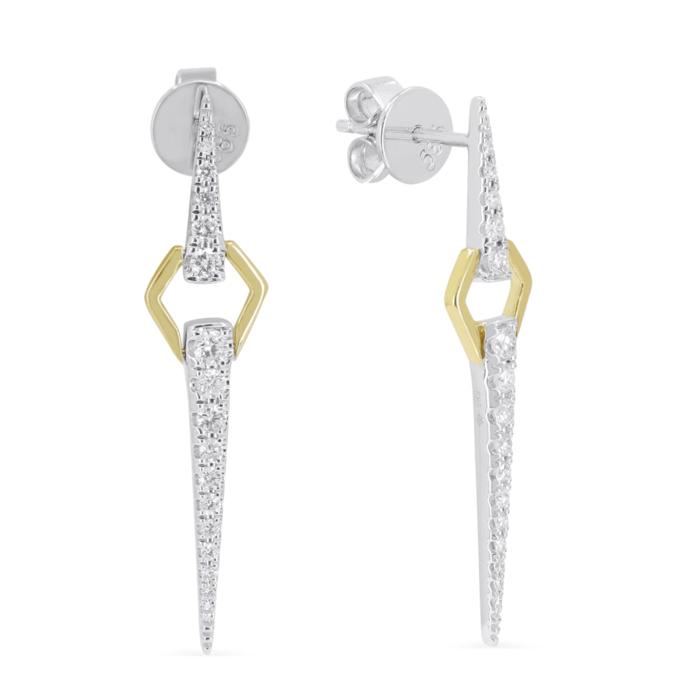 Beautiful Hand Crafted 14K Two Tone Gold White Diamond Milano Collection Drop Dangle Earrings With A Push Back Closure