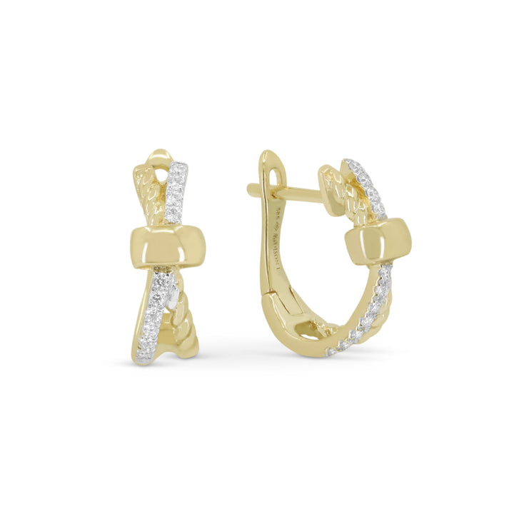 Beautiful Hand Crafted 14K Yellow Gold White Diamond Milano Collection Hoop Earrings With A Hoop Closure