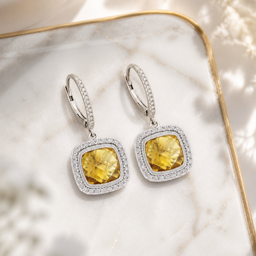 E1047 - 14K Gold Cushion Drop Earrings