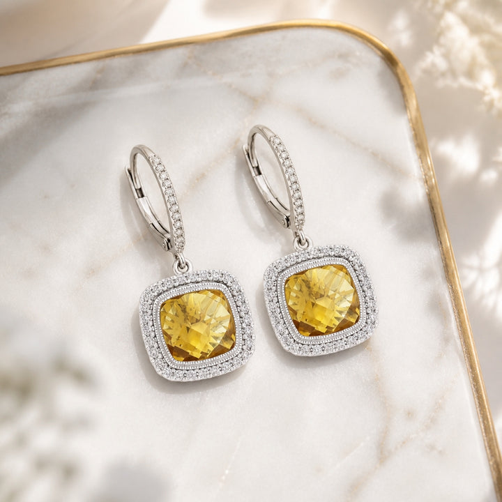 E1047 - 14K Gold Cushion Drop Earrings